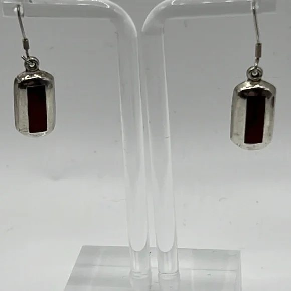 RED JASPER INLAY STERLING SILVER DANGLE EARRINGS - Picture 2 of 7